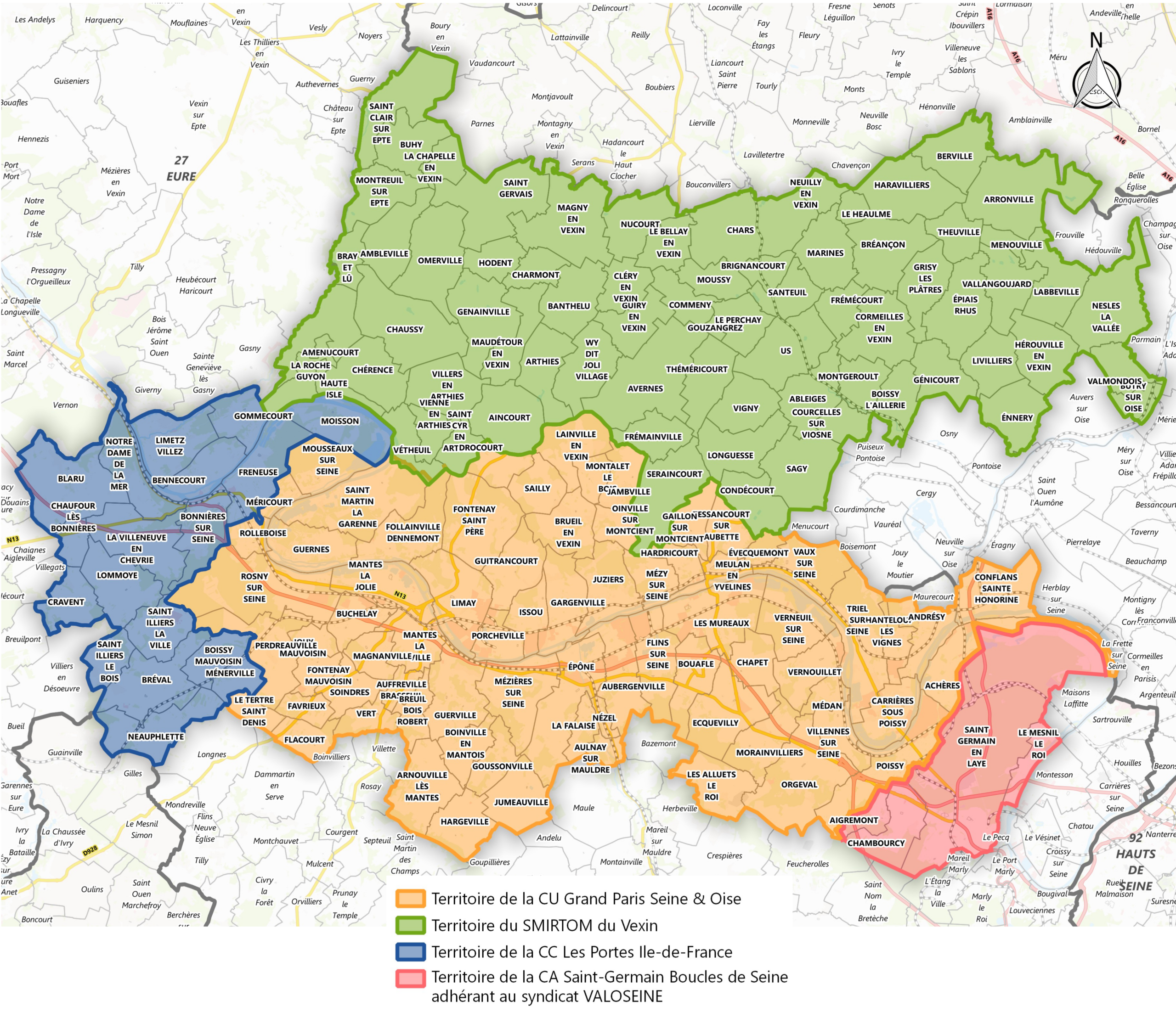 Carte des communes membres et partenaires de Valoseine